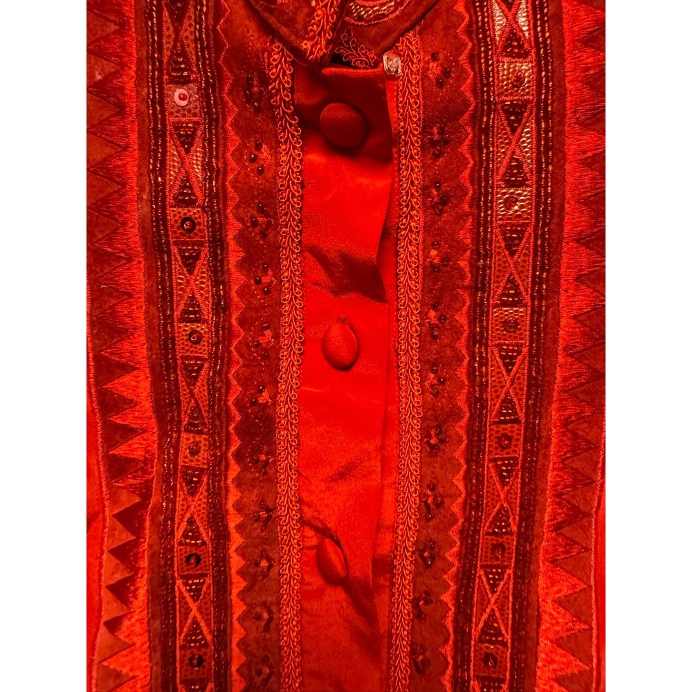 VTG 1980-90s Erez SZ 2 (Small) 100% Silk Red Heavy Embellished Blouse Detail NWT - Picture 7 of 16